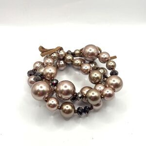 Elegant Brown Faux Pearl Beaded Bracelet